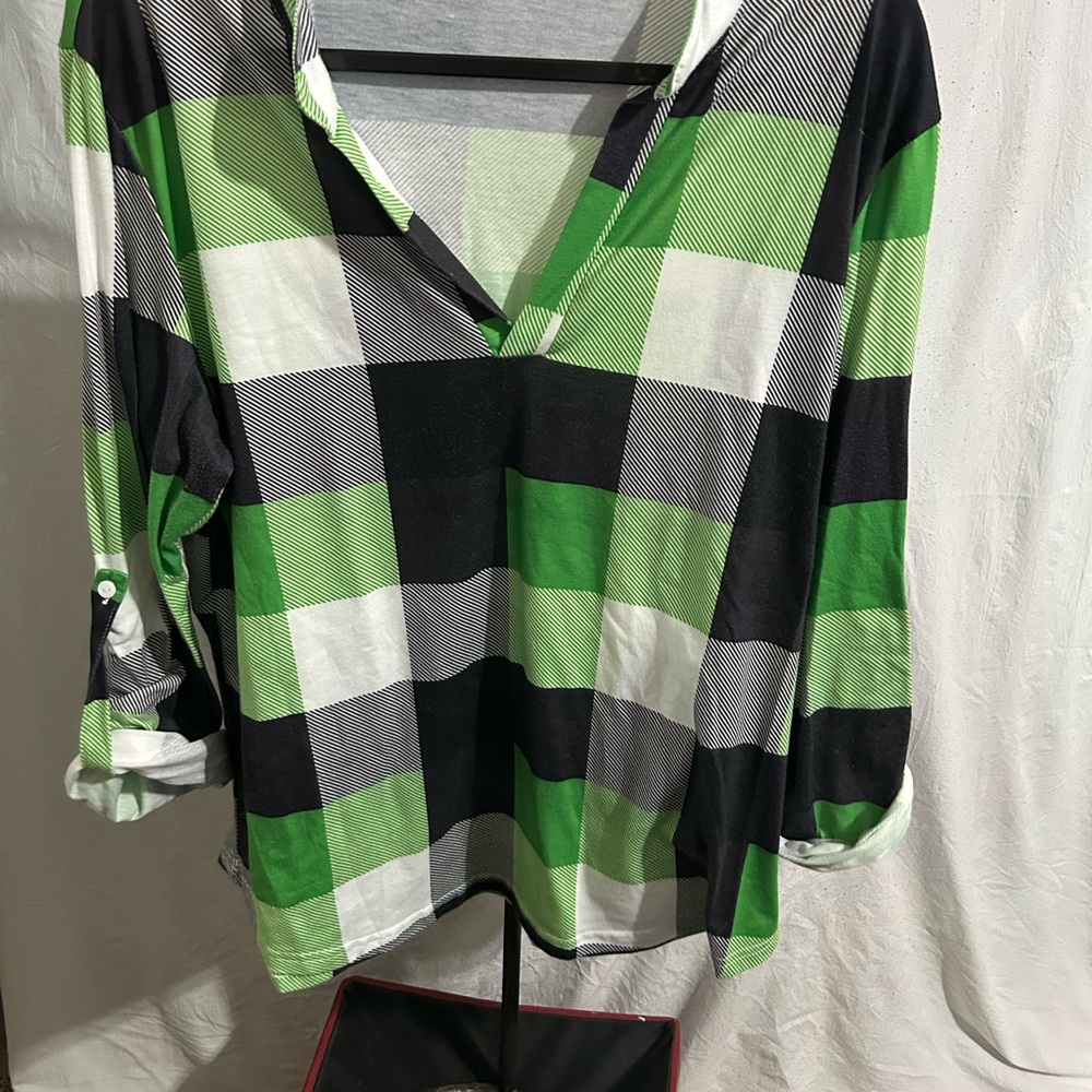 Green and Black Plaid Shirt
